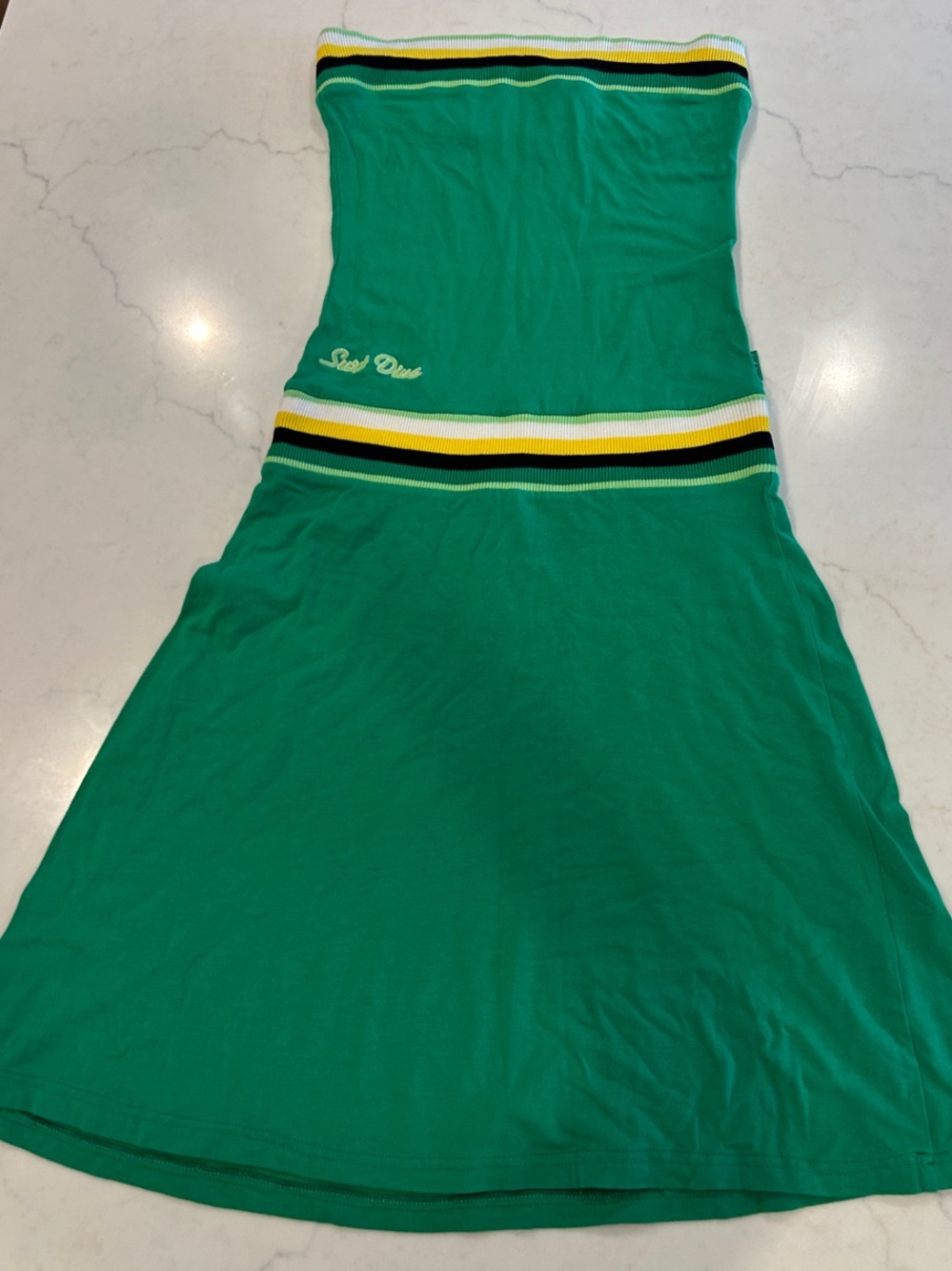 Surf Diva Strapless Green Knit Dress with Stripe Detail